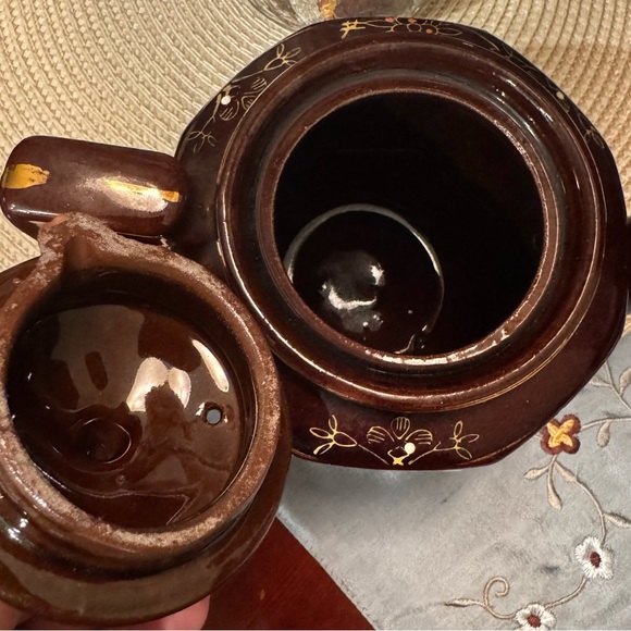 Vintage Brown Betty Moriage Redware Teapot Hand Painted Made in Japan - Picture 6 of 10